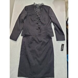 NWT Isabella Suits Skirt Suit Women Size 12 Black Ruffle Trim Professional Set